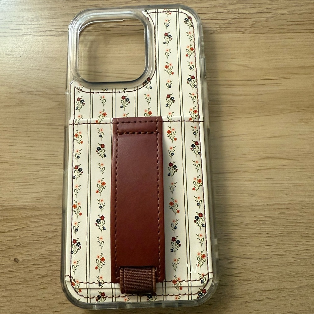 Walli case 16 Pro. Floral Pattern Phone Case with Brown Strap